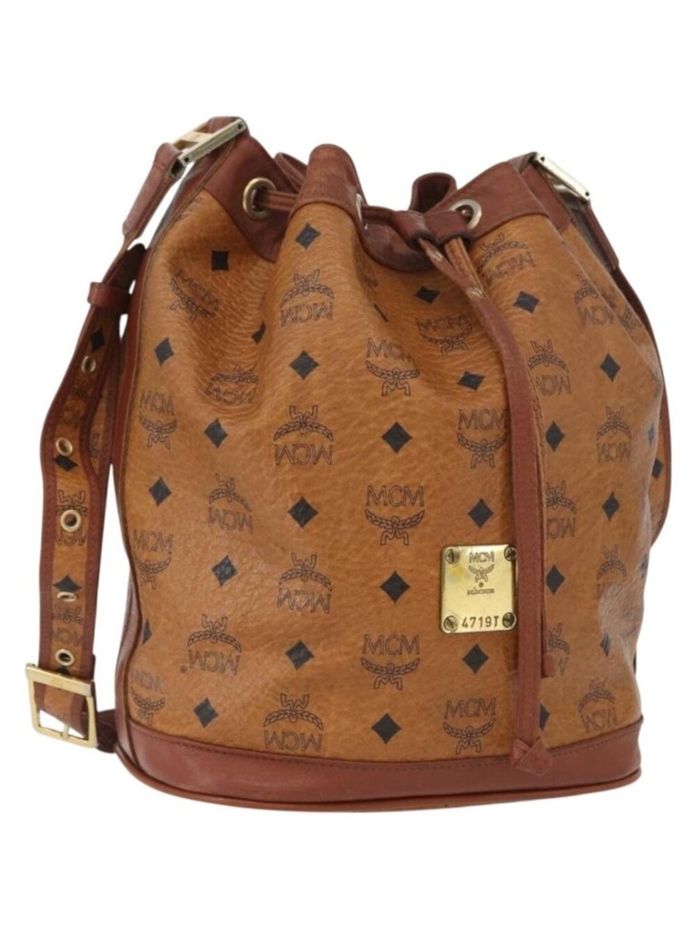 MCM Vicetos Logogram Shoulder Bag PVC Leather Brown Gold